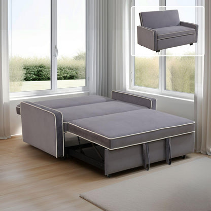 UOCFYK 3-in-1 Convertible Sofa Sleeper Bed 2-Seat Comfy Lounge Loveseat with Adjustable Backrest, Flannel Pull Out Fabric Lazy Couch Chaise, Perfect for Home Apartment Dorm Office Living Room, Gray