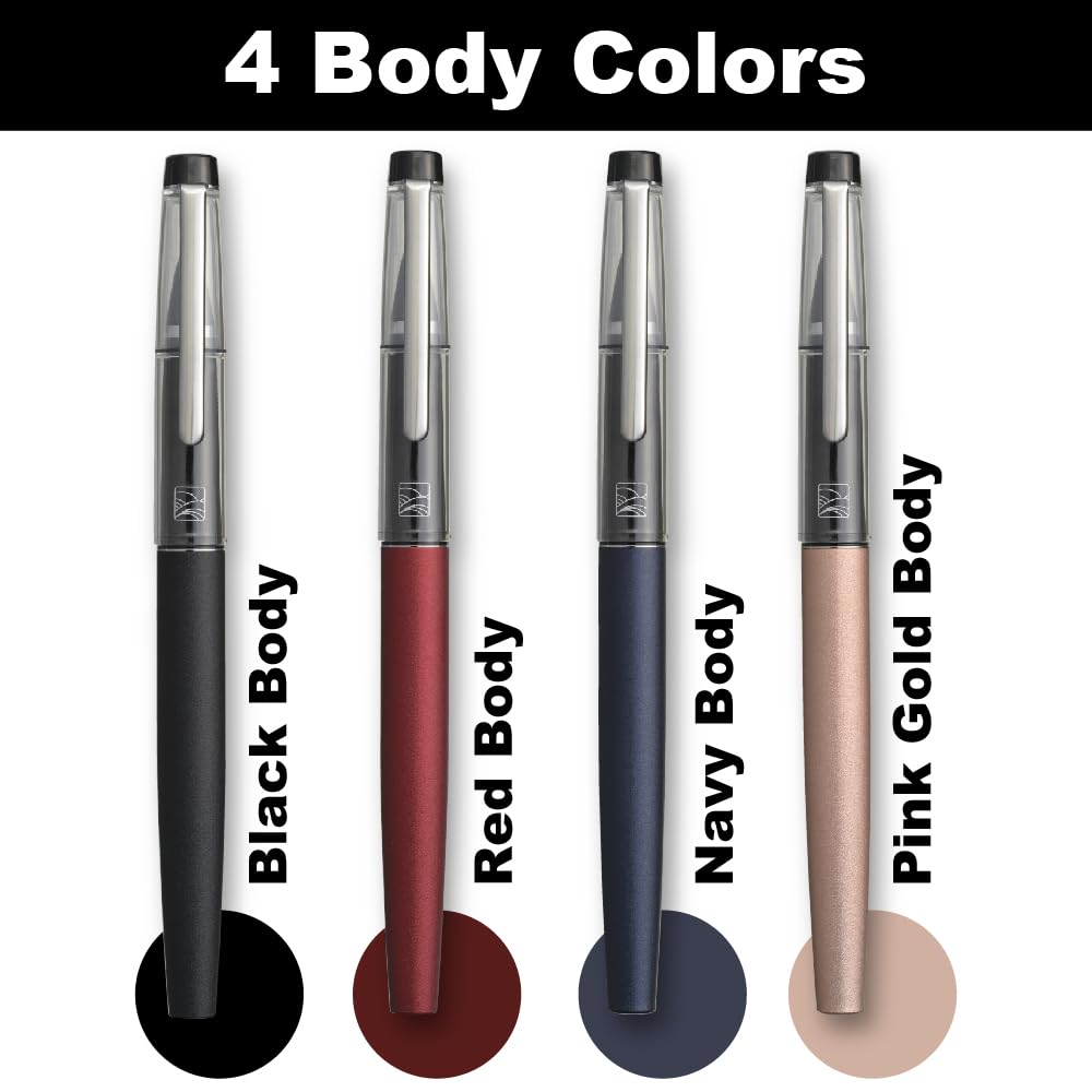 Kuretake MANNEN MOUHITSU (No.13) Refillable fude brush marker pens with Spare Ink Cartridge, Navy body, Flexible Tip for kanji, lettering, calligraphy, Art Drawing, Made in japan