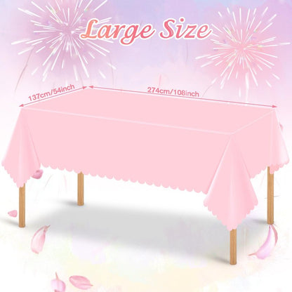Ohkishly 3 Pack Plastic Pink Tablecloths for Rectangle Tables,Disposable Scalloped Edge Table Cloth Waterproof Pink Table Cover for Birthday Bridal Wedding Baby Shower, 54 X 108Inch