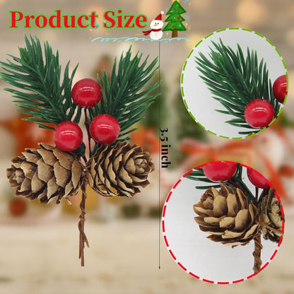 YGbridge Christmas Floral Picks, 30Pcs Pine Cone Holly Berry Stems for Crafts, Artificial Christmas Picks and Sprays, Red Berry Branches Greenery for Christmas Home Decor, Garland, Wreath (30)