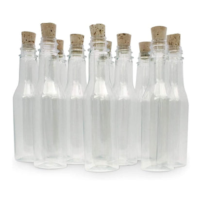 Plastic Bottles & Corks Set (20) - Clear PET Plastic Potion Bottles with Cork - Small Bottles with Cork & Tiny Jars with Cork Bottles for Invitation in a Bottle, Message in Plastic Bottle, DIY Crafts