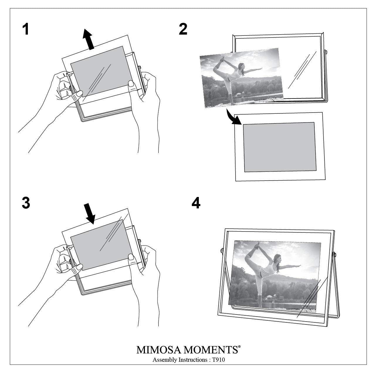 MIMOSA MOMENTS 4x6 Silver Metal Floating Picture Frame, Horizontal Double Glass Tabletop Display, Modern Minimalist Photo Frame for Home & Office Decor