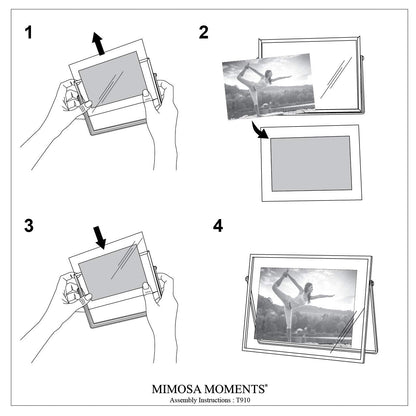 MIMOSA MOMENTS 4x6 Silver Metal Floating Picture Frame, Horizontal Double Glass Tabletop Display, Modern Minimalist Photo Frame for Home & Office Decor