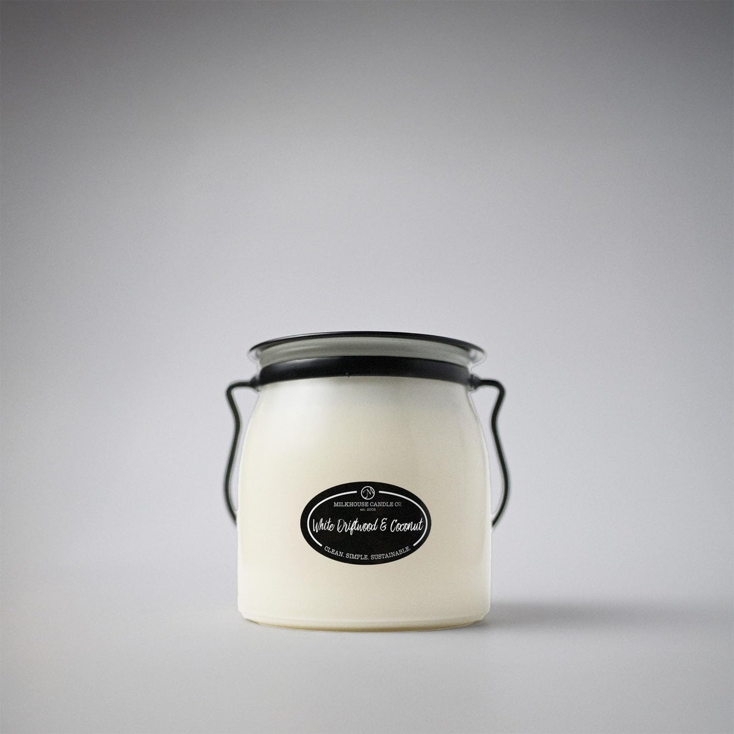 Milkhouse Candle Company White Driftwood & Coconut Soy Candle - Coconut Water | Mandarin Orange | Rosewater Scented - 16 oz Butter Jar with Lid, 65+ Hour Burn Time, Made in the USA