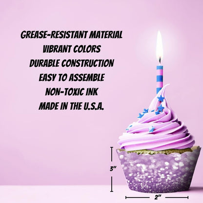 Andaz Press Party Cupcake Wrapper Decorations, Faux Pink and Lavender Purple Glitter, 24-Pack, Magical Unicorn Princess