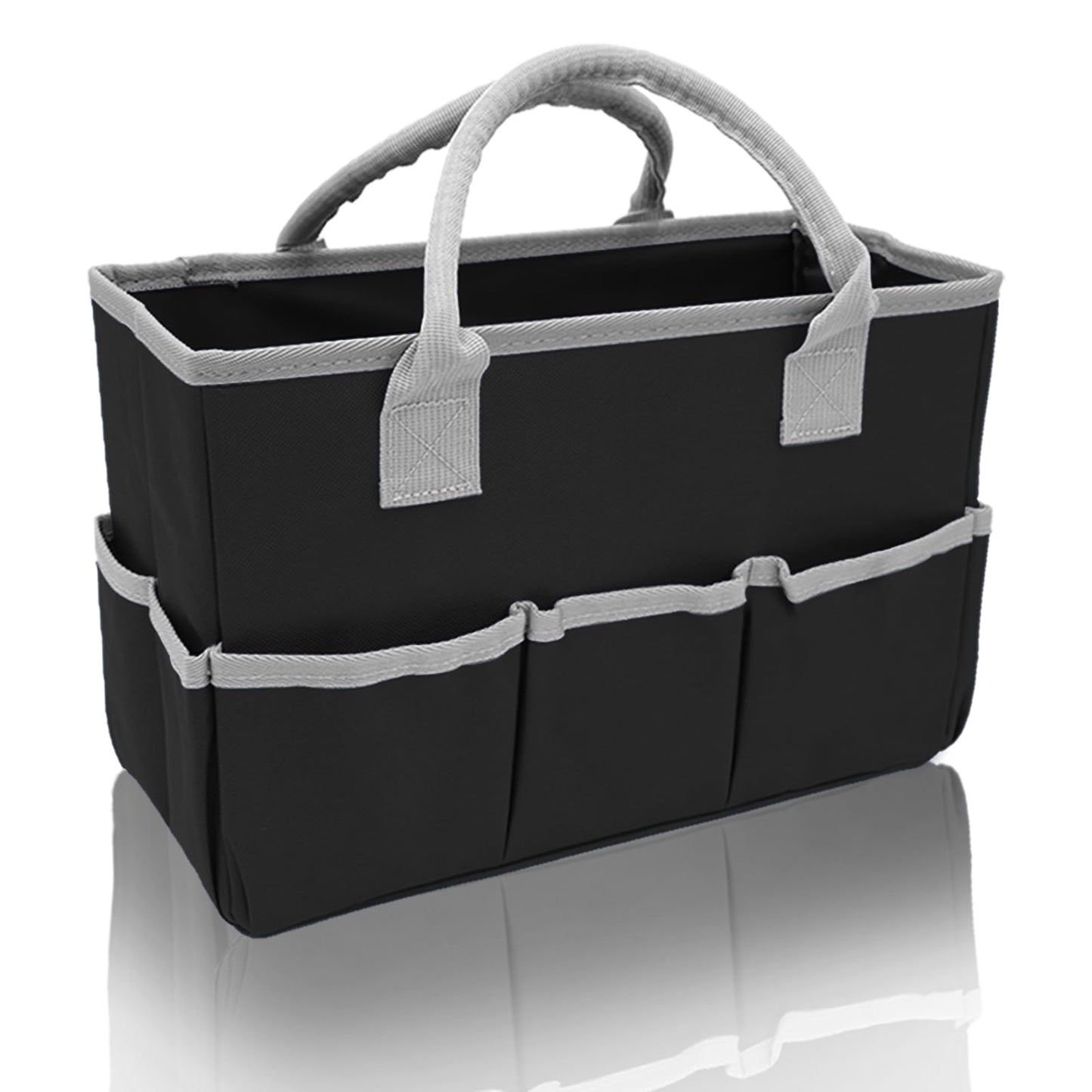 Cupohus Art Organizer Craft Storage Tote Bag with Pockets and Hadles, Oxford Fabric Carrying Caddy for Teacher, Officer, Artist, Students, Traveler, and more – Black with Grey Edge