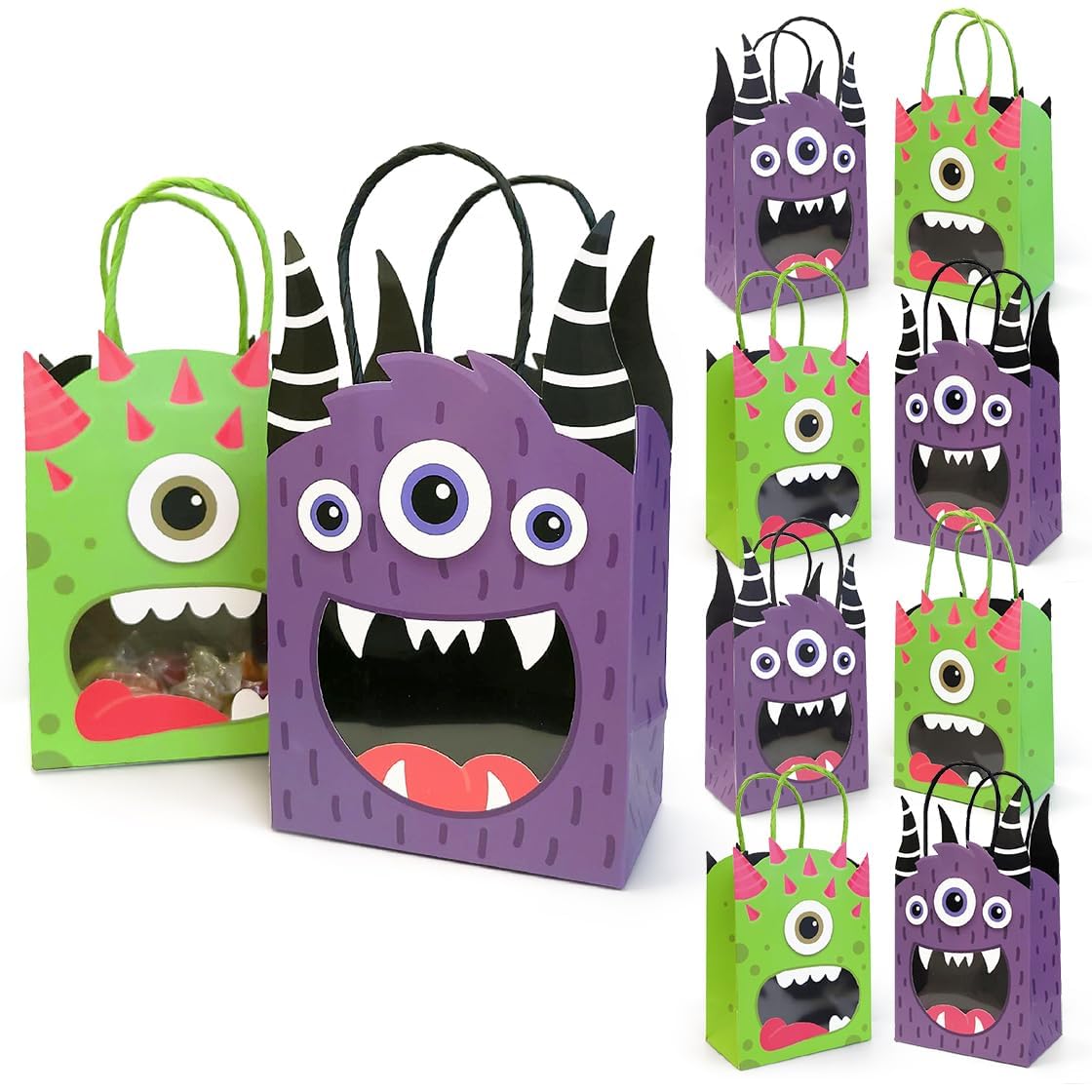 Cheerland Monster Party Favor Gift Bags Halloween Goodie Bag Monster Birthday Party Decorations Bag Summerween Candy Trick Or Treat Paper Goodie Bags Cartoon Themed Kids Theme Party Supplies 8 Pcs