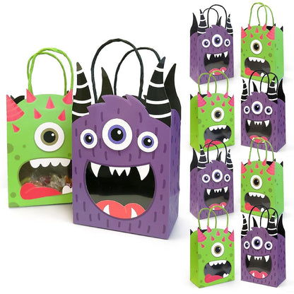 Cheerland Monster Party Favor Gift Bags Halloween Goodie Bag Monster Birthday Party Decorations Bag Summerween Candy Trick Or Treat Paper Goodie Bags Cartoon Themed Kids Theme Party Supplies 8 Pcs