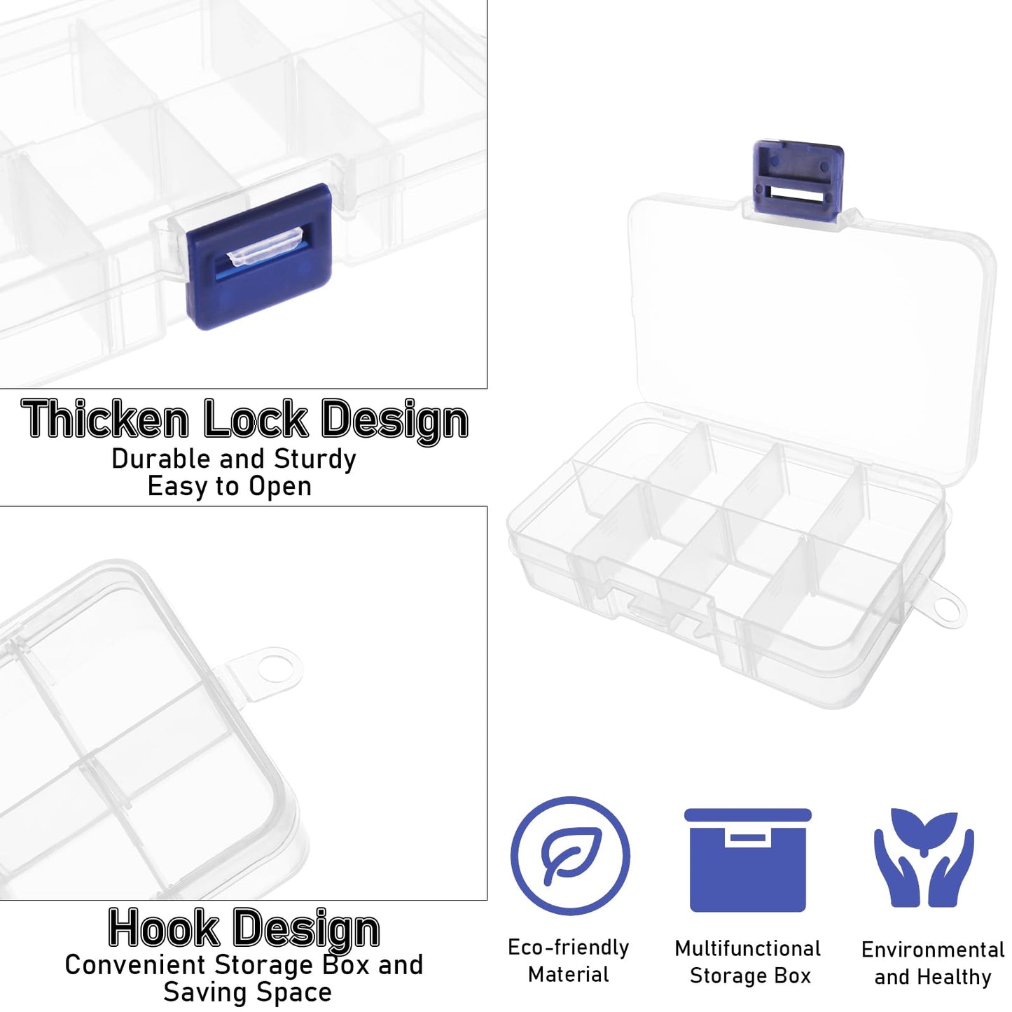 FWEEK 12 Pack 8 Grids Small Plastic Divider Organizer Box, Clear Bead Storage Container with Removable Dividers, Grid Compartment for Small Parts, Screw and Craft, 4.1"x 2.6"x 0.9"