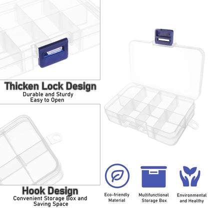 FWEEK 12 Pack 8 Grids Small Plastic Divider Organizer Box, Clear Bead Storage Container with Removable Dividers, Grid Compartment for Small Parts, Screw and Craft, 4.1"x 2.6"x 0.9"