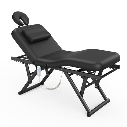 pouseayar Adjustable Massage Table with Face Pillow & Headrest, Sturdy and Solid, Silent and Easy to Adjust - Adjustable Backrest, Electric Leg Lifting, Black