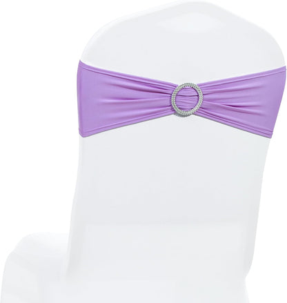 MDS Premium Spandex Chair Sashes - Stretchy Bow Covers with Buckle Slider | 25-Pack in Lavender