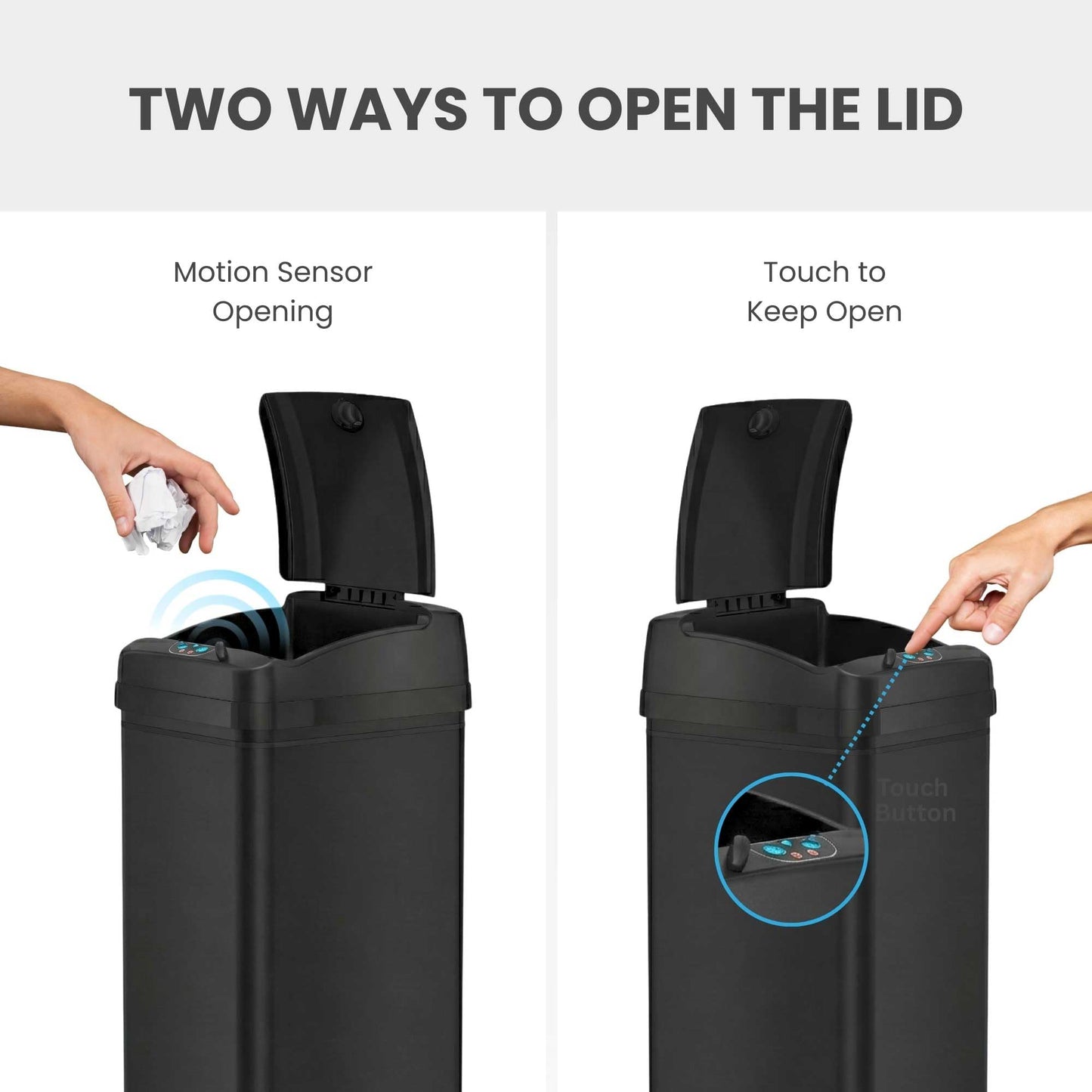 iTouchless 13 Gallon Automatic Garbage Can with Odor Filter, 50L Touchless Kitchen Wastebasket, Smart Hands-Free Motion Sensor Lid, Fingerprint-Proof, Pet-Proof Dog Lock & Soft-Close, Matte Black