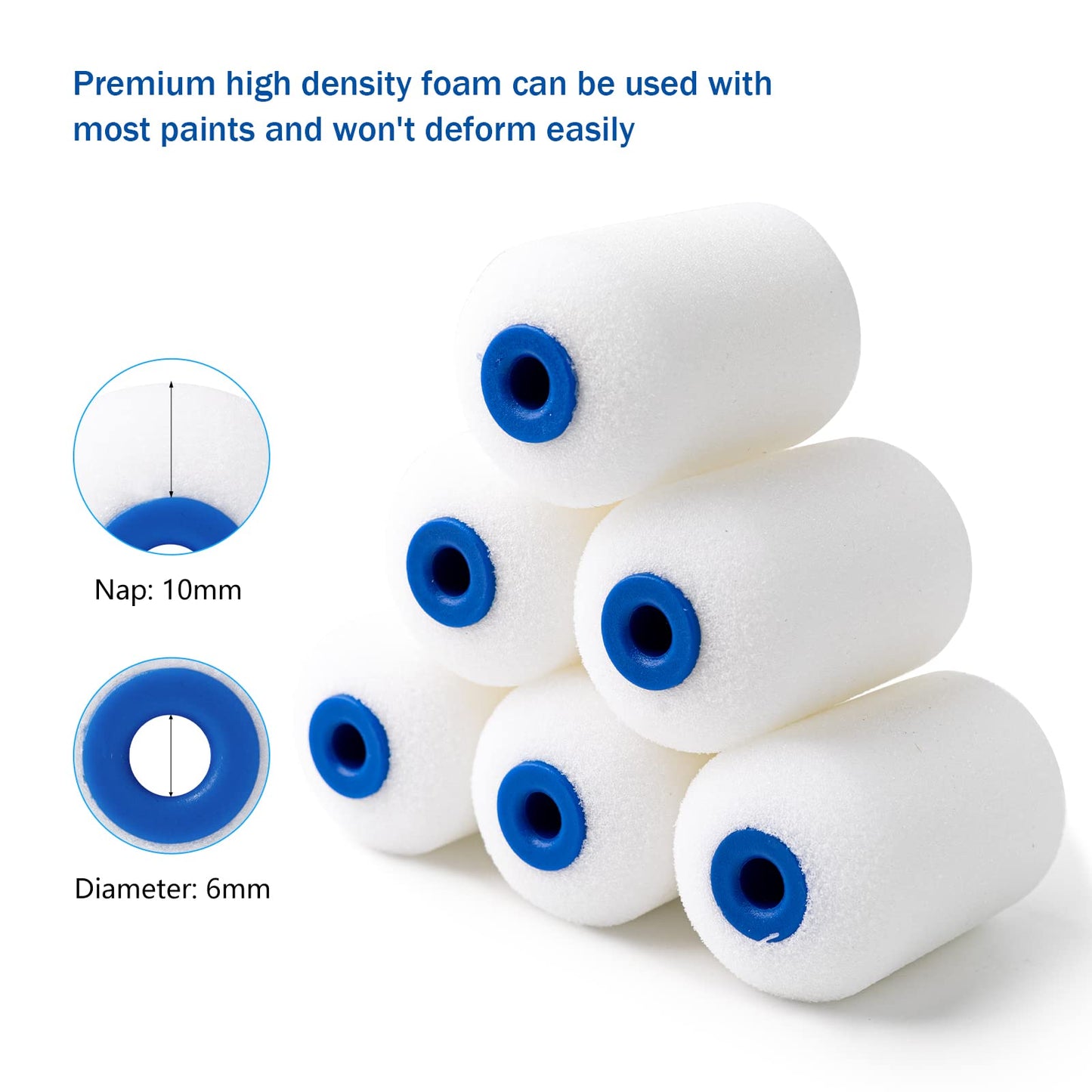 Mister Rui Foam Paint Roller, Mini Paint Roller 2 Inch Sponge Paint Roller Refills, Pack of 20, Small High Density Foam Paint Roller Refills Can be Used with Oil and Water Based Paints
