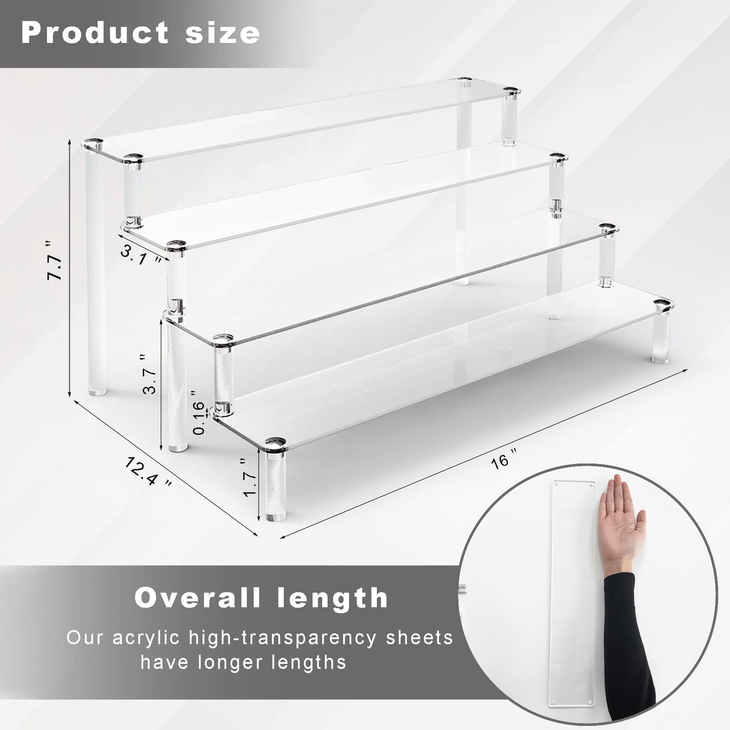 ULENDIS 2 Pack 4 Tier Clear Acrylic Display Risers Stand Shelf, Acrylic Stands for Display for Collectibles Cupcakes Perfumes Jewel, Tabletop Cupcake Stand for Decorating & Organizing