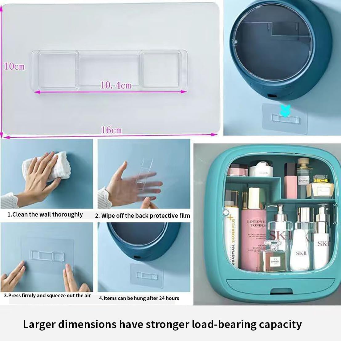 CARURLIFF 2 ShelvesSet 4 PCS Rectangular Shower Caddy Adhesive Replacement for Kitchen Bathroom Transparent