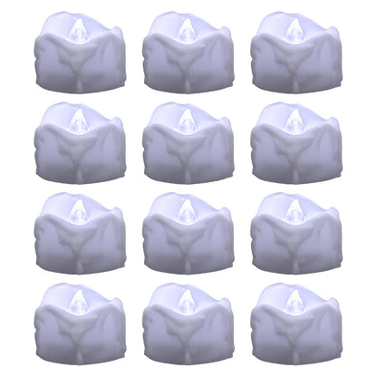 Windshell Cool White Flickering Flame Tea Lights with 6H Timer (No Remote), Battery Operated LED Flameless Tealight Candles with Melting Design, for Halloween Wedding Party, 12 Pack