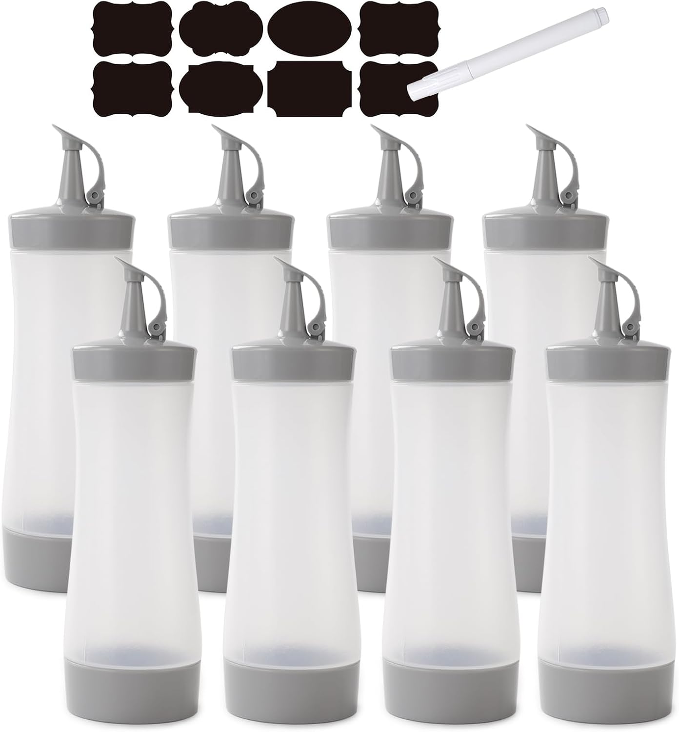 Qiuhome 12 oz (8 Pack, Condiment Squeeze Bottles Sauces Ketchup Bottles Squeeze Bottles Liquids, Oil - Gray)