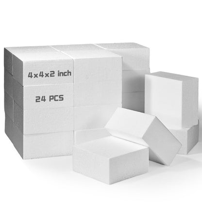 24 Pcs Craft Foam Blocks,4x4x2In Styrofoam Blocks,White Foam Bricks for School Projects Sculpting, Modeling, Floral Arrangements, Packing and DIY Crafts - Lightweight and Durable (4x4x2inch-24pcs)