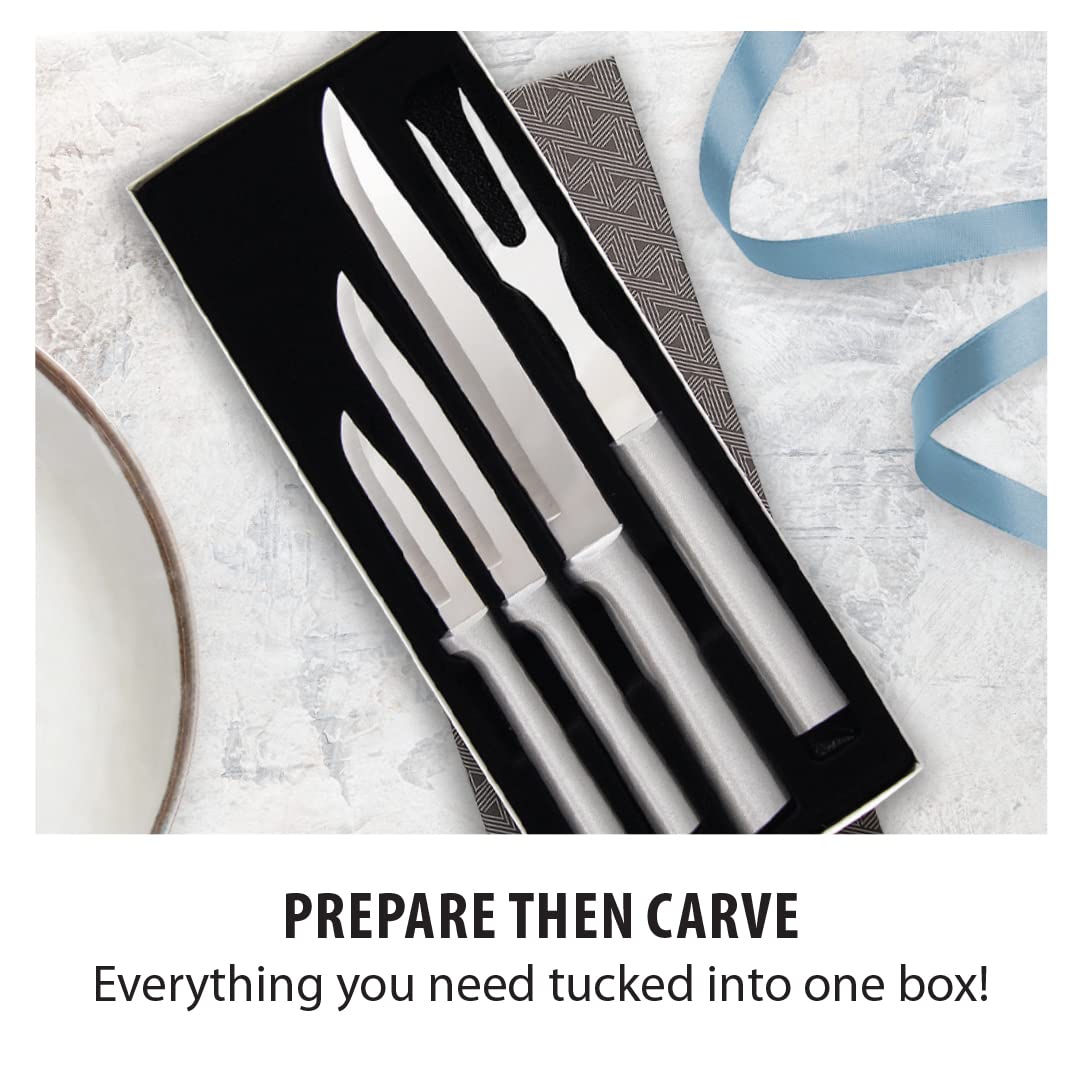 Rada Cutlery Prepare Then Carve Gift Set (S3C) with Quick Edge Sharpener (R119), 4-Piece Knife Set and Knife Sharpener, Stainless Steel Blades, Silver Handle