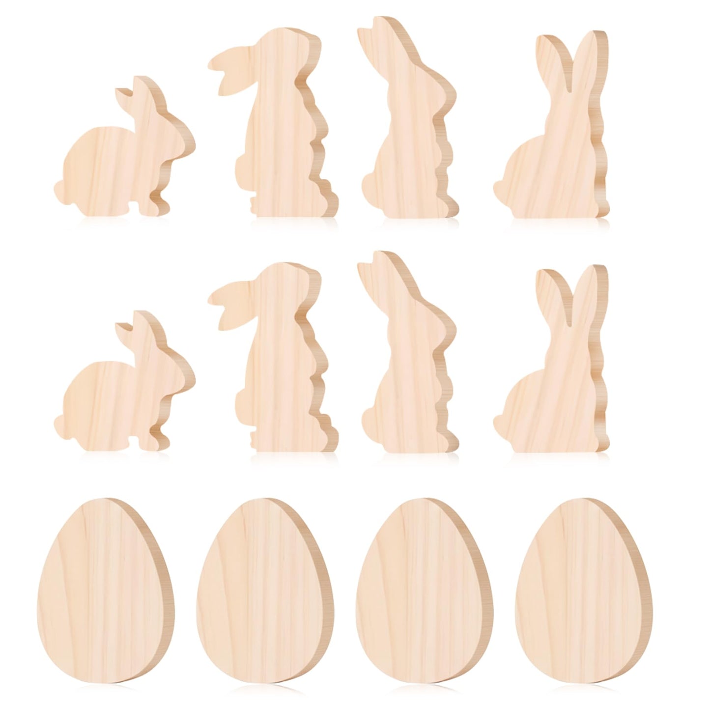 12 PCS 4 Inch Unfinished Wooden Cutouts, Blank Wood Bunny Eggs Shapes for DIY Craft Projects, Table Centerpieces and Signs (Rabbit&Eggs)
