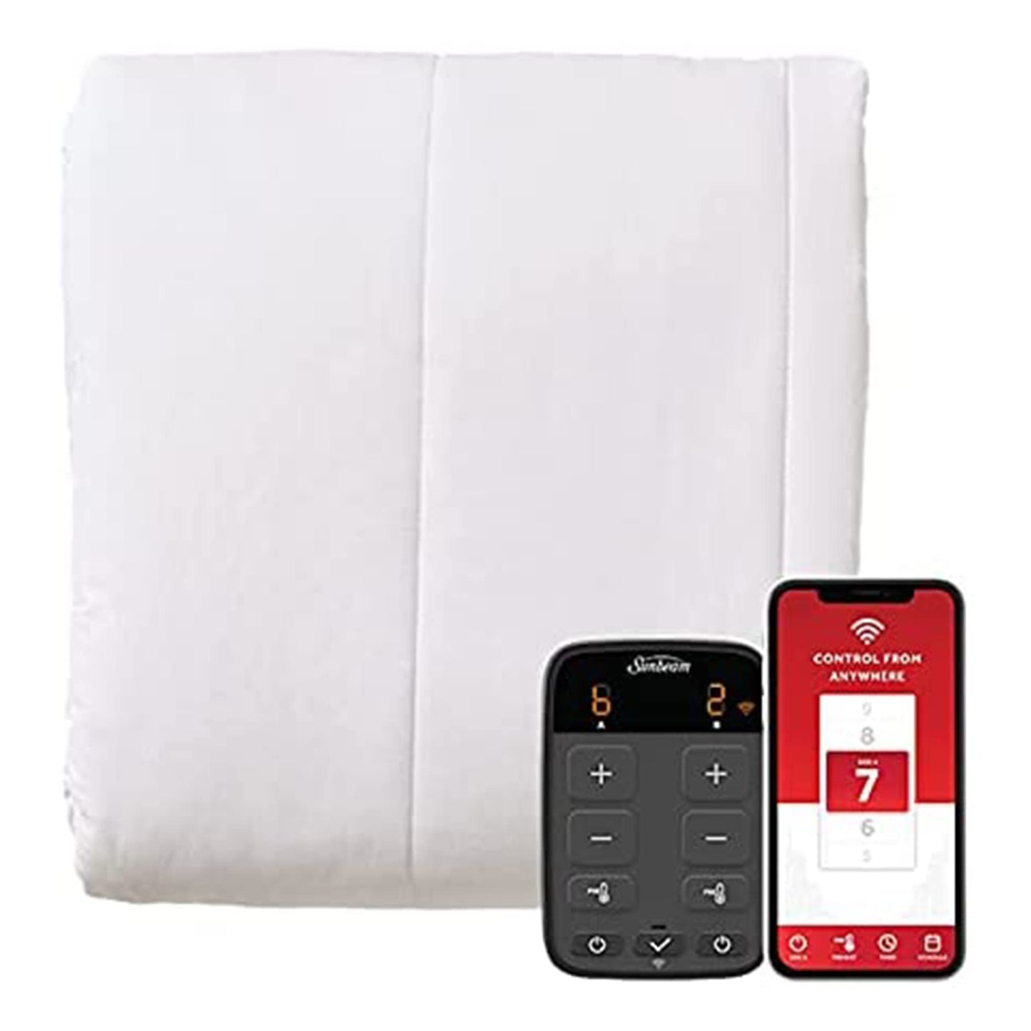 Sunbeam Polyester Wi-Fi Connected Mattress Pad, Electric Blanket, 10 Heat Settings, Queen Size