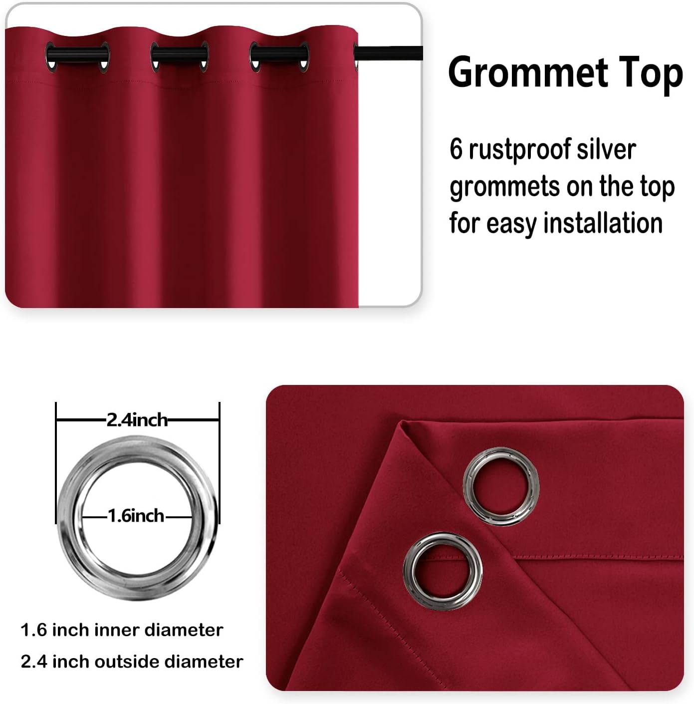 DWCN Blackout Short Curtains with Tiebacks, Thermal Insulated Grommet Window Curtains for Living Room, 38 x 45 inch, Red