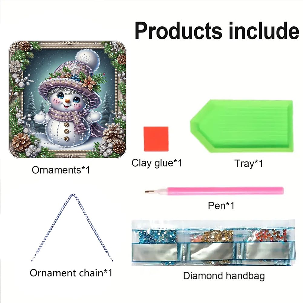 POETRYDRAW DIY Hanging Diamond Art Pendant Kit Christmas Snowman, Special Crystal Diamonds Painting Ornament for Adults, 5D Diamond Art Suncatchers Double Sided Board Gem Painting Box Kit