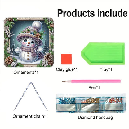 POETRYDRAW DIY Hanging Diamond Art Pendant Kit Christmas Snowman, Special Crystal Diamonds Painting Ornament for Adults, 5D Diamond Art Suncatchers Double Sided Board Gem Painting Box Kit