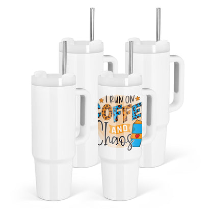 AGH 4 Pack 30 oz White Sublimation Tumbler with Handle, Stainless Steel Straw, Insulated Double Wall Vacuum Reusable Cups with Leakproof Lid