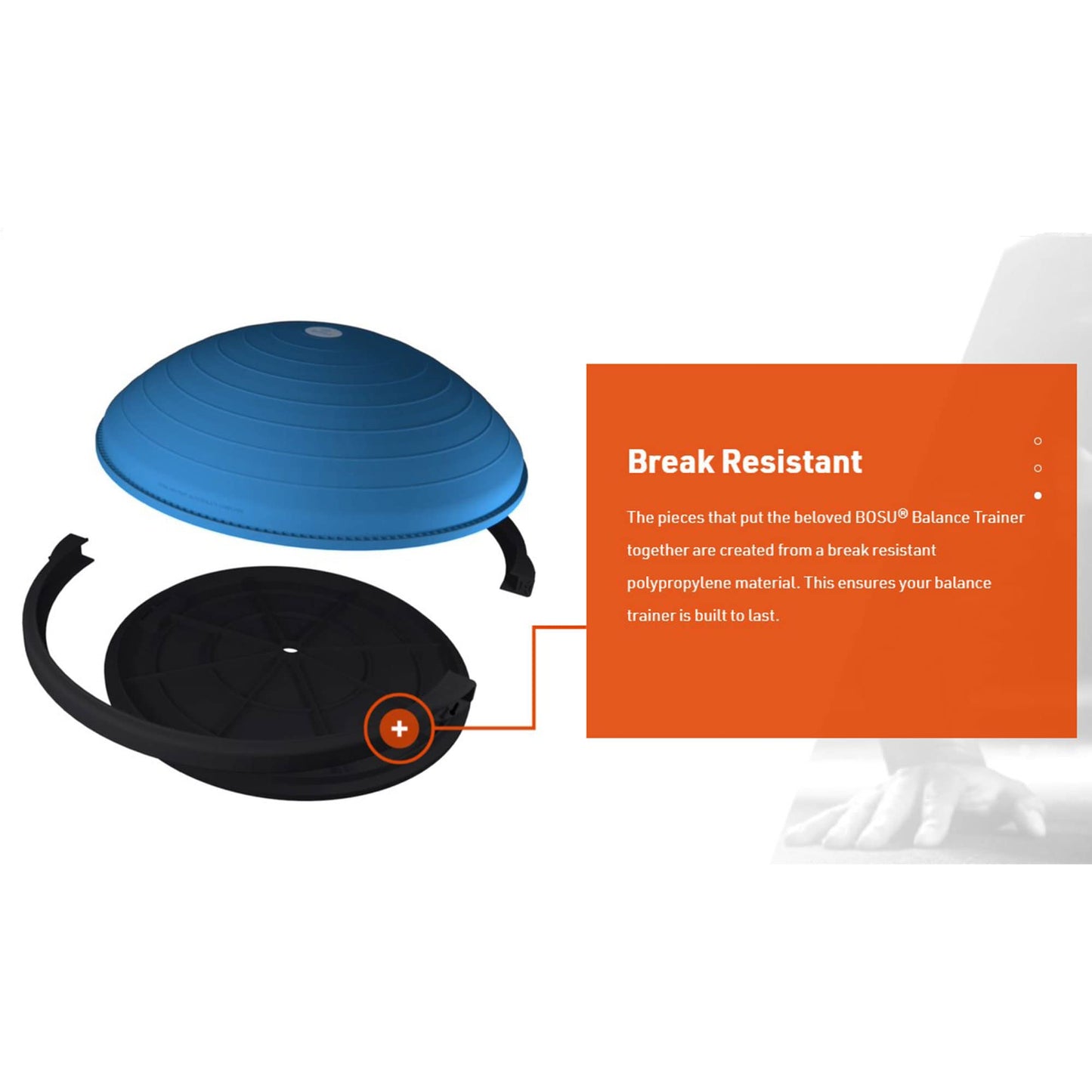 Bosu Balance Ball Exercise Trainer, Home Gym Equipment w/ Guided Workouts & Pump, 26", Blue - Inflatable Fitness Platform for Strength Training, Standing, Balancing, and Core Workout