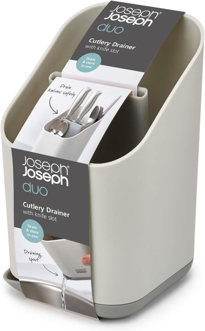 Joseph Joseph Duo Kitchen Sink Cutlery Drainer with Knife Slot, Grey Kitchen Sink Drying Rack Organizer