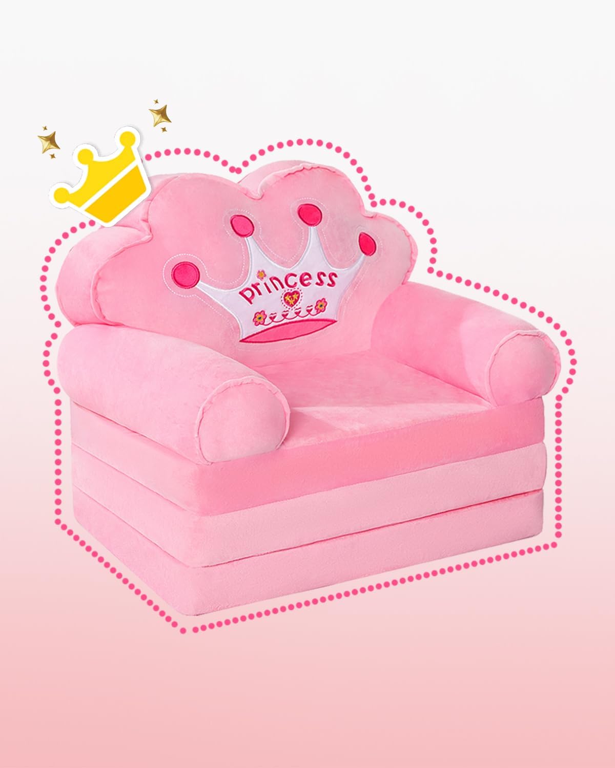 1-3, MOONBEEKI Kids Couch Fold Out, Foldable Princess Chair for Toddlers Kids Furniture for Playroom, Gift for Birthday
