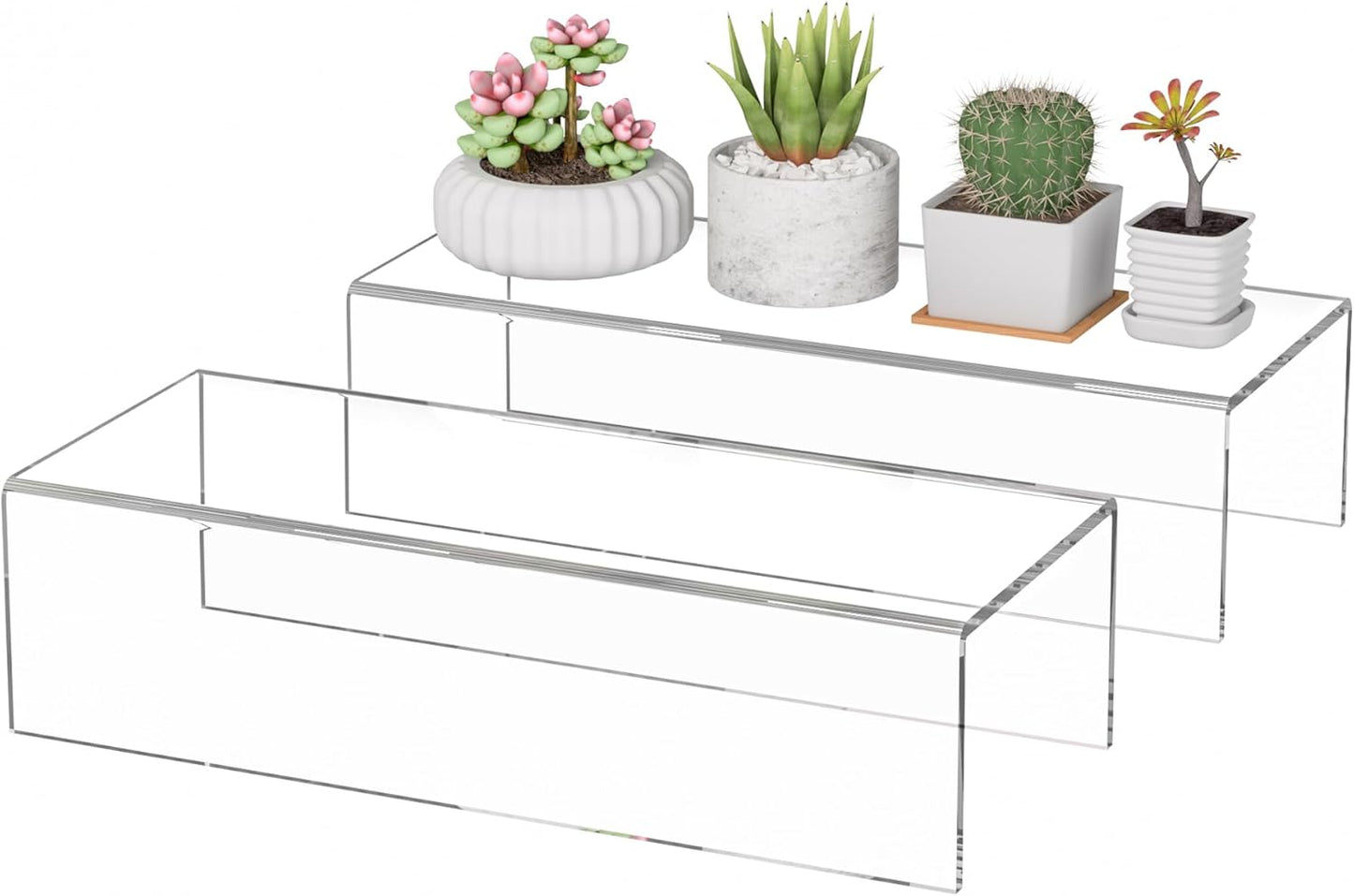 12x4.7x3 pack 2, 12x4.7x3 Inch Sezanrpt Acrylic Shelf Riser of Desktop Rectangular Acrylic Tray Pedestal Stand