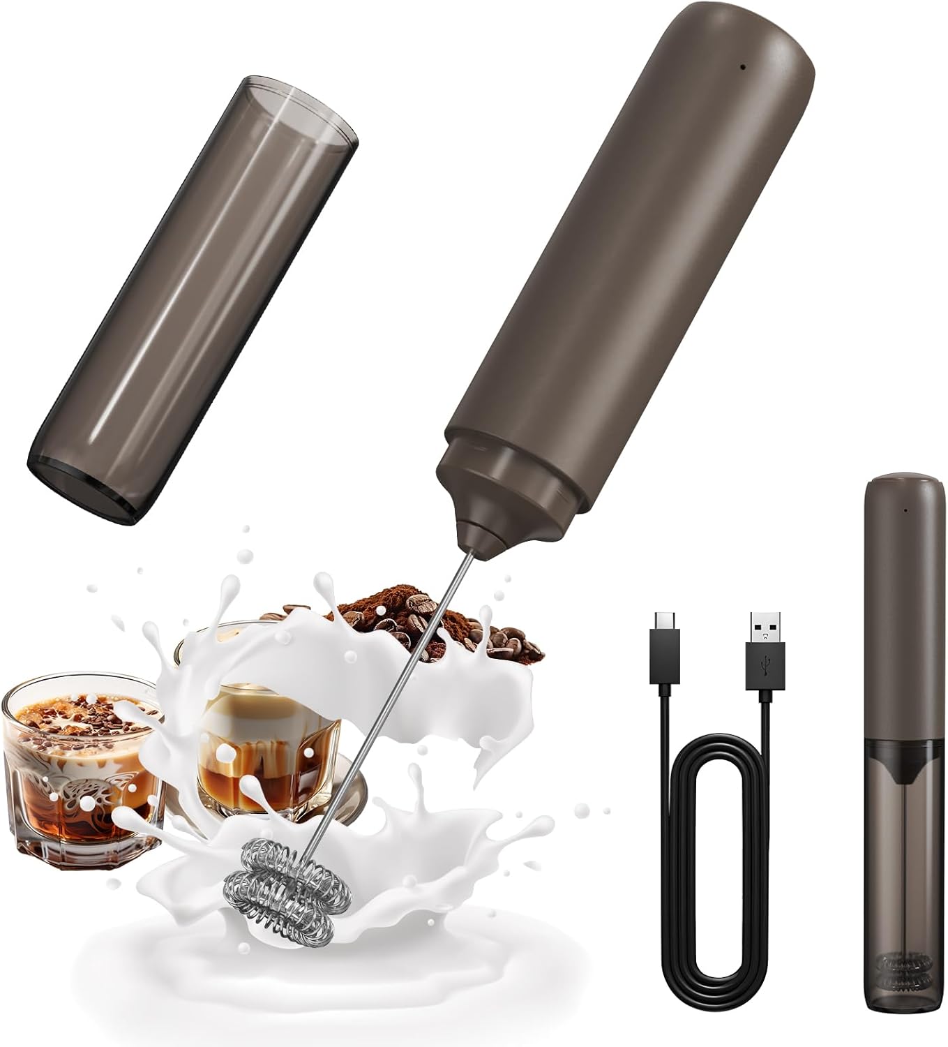 CIRCLE JOY Portable Rechargeable Milk Frother Hanheld, Dual Spring Whisk Electric Coffee Frother Wand Drink Mixer