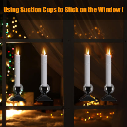 Wondise Flameless Window Candles with Timer & Remote, Battery Operated LED Flameless Flickering Holiday Candles with Removable Holder and Suction Cups for Christmas Thanksgiving Home Decoration