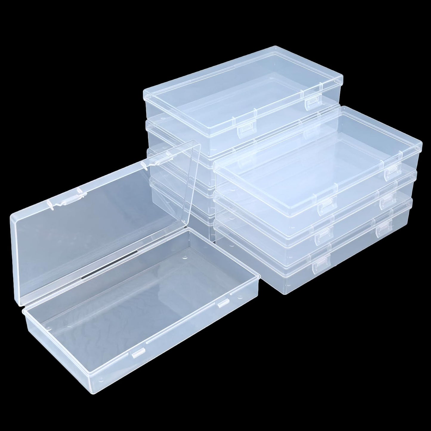 Thintinick 8 Pack Rectangular Clear Plastic Storage Containers Box with Hinged Lid for Beads and Other Small Craft Items (6.5 x 3.74 x 1.18 inch)