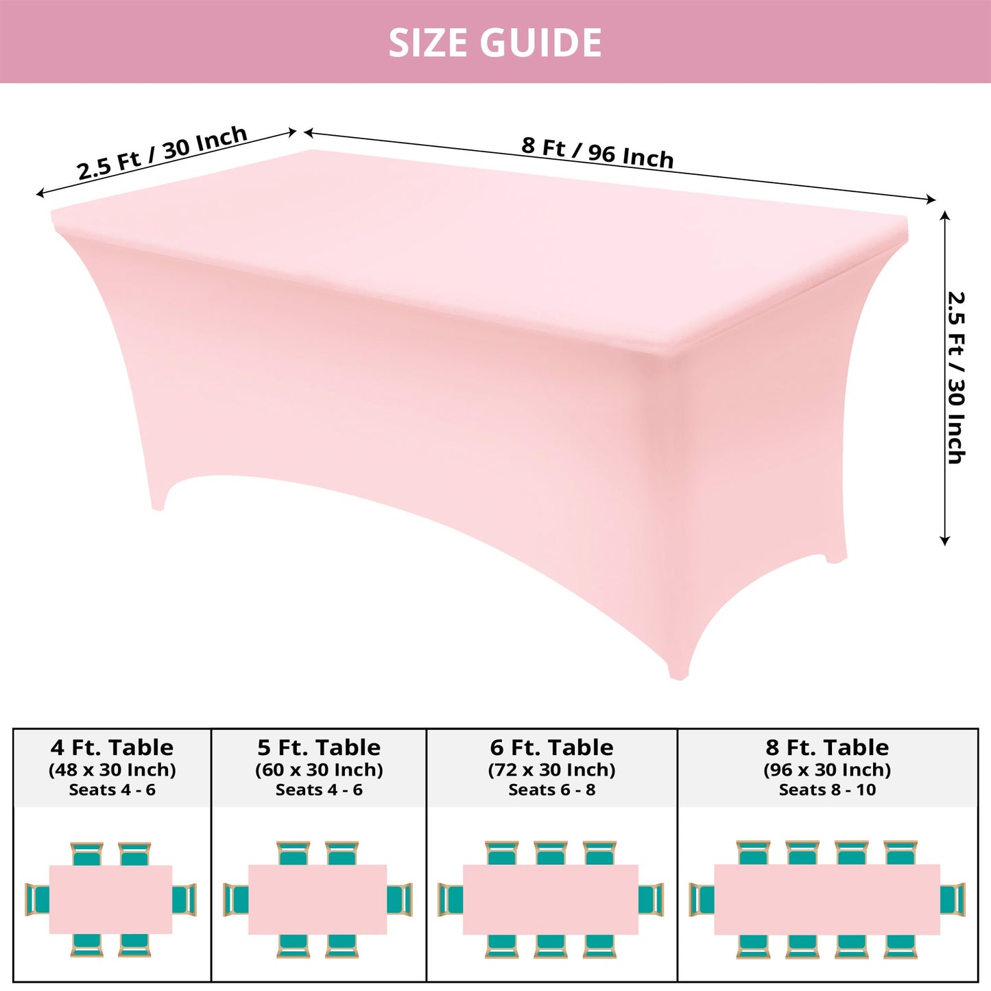 Utopia Kitchen Spandex Tablecloth 2 Pack [8FT, Pink] Tight, Fitted, Washable and Wrinkle Resistant Stretch Table Cloth Rectangle Cover for Trade Show, Weddings & Parties [96Lx30Wx30H Inch]
