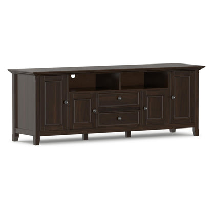 SIMPLIHOME Amherst TV Stand - 72 inch Wide Solid Wood Media Console in Brunette Brown, Transitional Entertainment Center for Living Room for TVs up to 80 Inches with Shelves and Cable Management