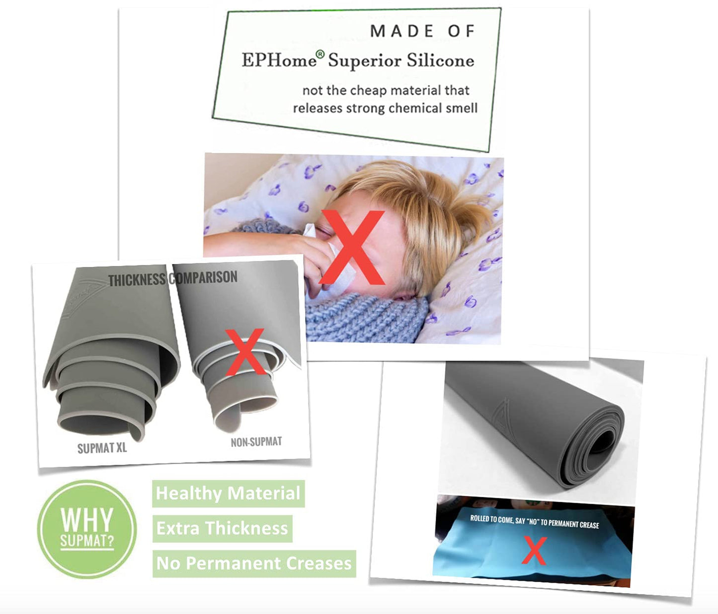 Home Essential, Supmat XL, Super Versatile Extra Large and Thick Heat Resistant Silicone Mat, Counter Mat (Light Gray)
