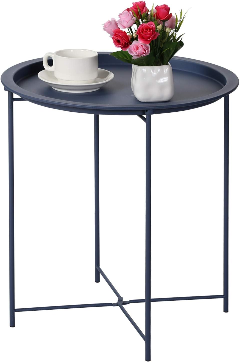 18.5 18.5 19.7 VECELO Modern End Side Tables,Round Metal Foldable Tray,Stable Snack Nightstand for Outdoors,Small