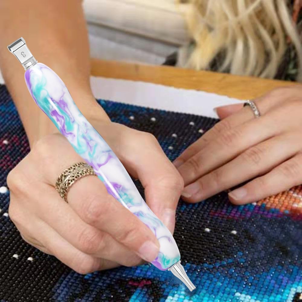 Praise V Do Diamond Painting Art Drill Pen Kit with Screw Steel Rose Metal Tip Nibs Placers Tool Accessories, Ergonomic Diamond Art Pen for 5D Diamond Paint Bead Dot PurpleLtblue