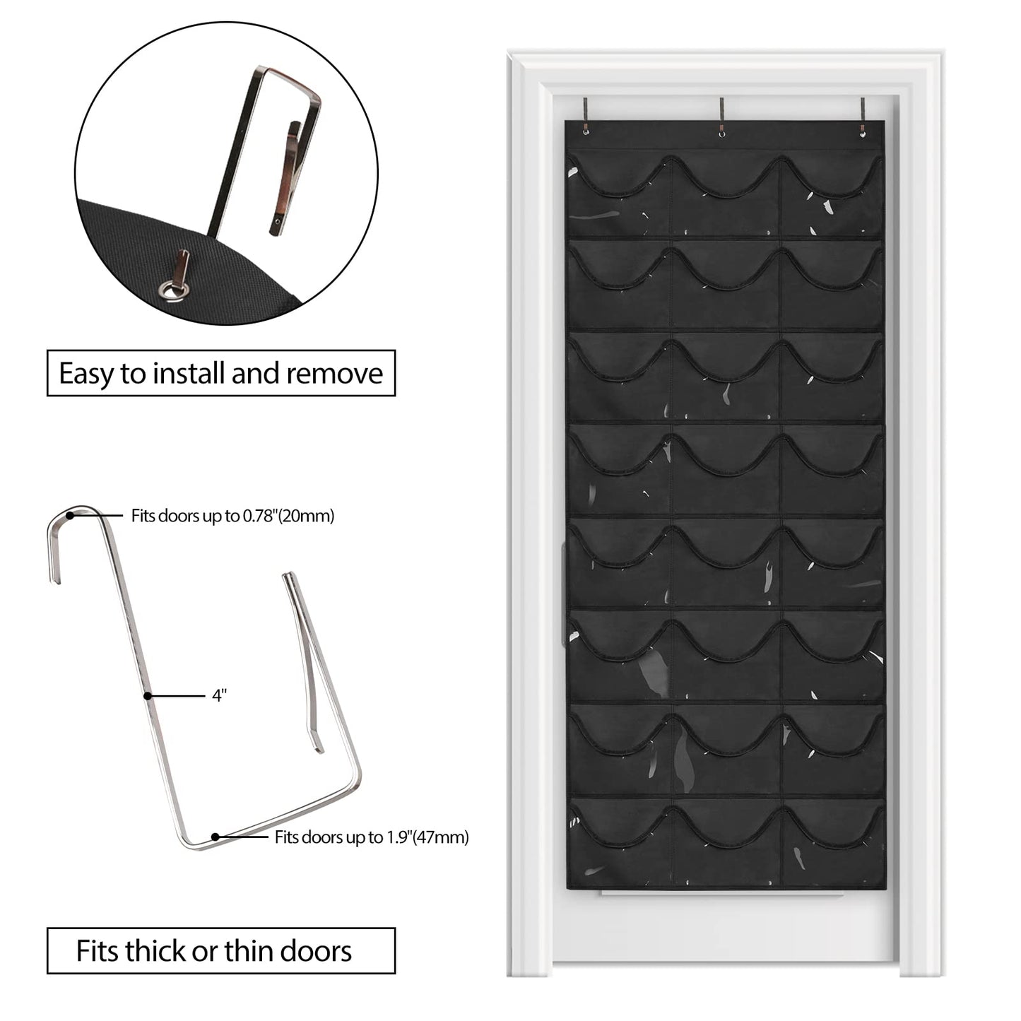 Dofilachy Hat Organizer Racks for Baseball Caps, Visible Hat Holder Rack for Wall Door with 3 Hooks, 24 Deep Pockets