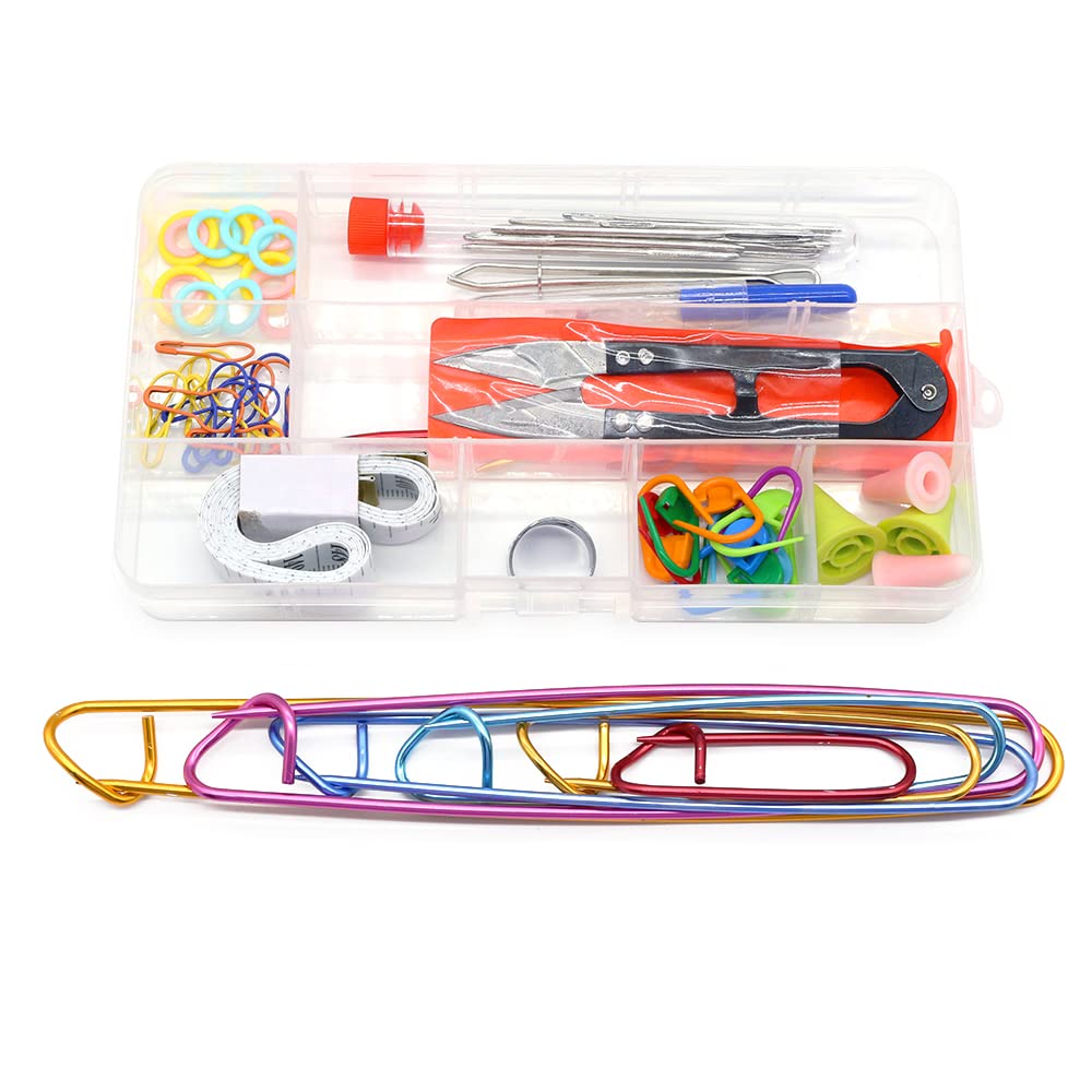 Hahiyo Knitting Accessories Set with Storage Box Needles Stitch Holders Markers Unpicker Crochet Beginner Experienced Stitchers Kit 69 Pieces in One for Sweaters Socks Yarn Sewing Crochet Embroidery