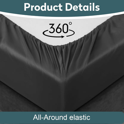 Toodou Soft Brushed Microfiber Black Twin Size Fitted Sheet, Comfortable and Durable Mattress Cover