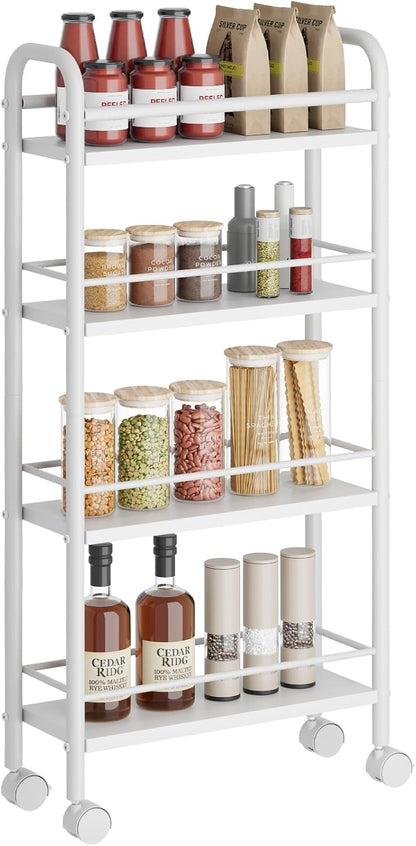 4-Tier 5.9" 4-Tier (5.9" 33.6" Asgolion Slim Storage Cart, Small Rolling Cart with Wheels, Deep, Narrow Bathroom Shelf