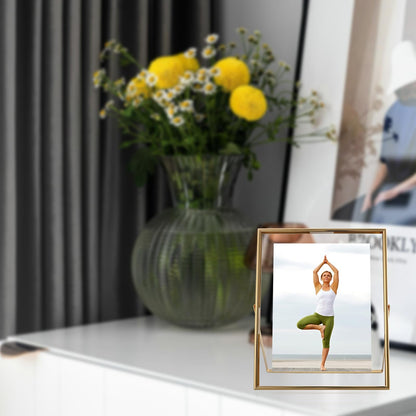 AhaGo Gold Floating Frame, 8"×10", Set of 2, Portrait, For Picture 7x9, 6x8, 5x7, Tabletop Shelf Photo Frames, Classy for Father Day, Wedding or Birthday