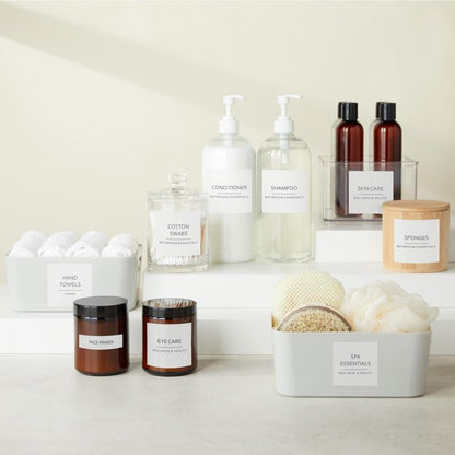 Talented Kitchen Minimalist Bathroom Labels for Organizing - 174 Labels, 2.5" x 2.5" & 2.5" x 0.75", Black on White - Stickers for Jars & Bottles - Water-Resistant for Medicine Cabinet