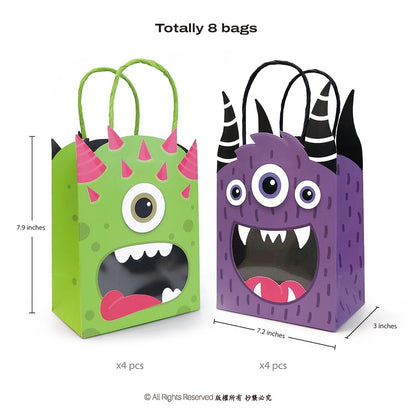 Cheerland Monster Party Favor Gift Bags Halloween Goodie Bag Monster Birthday Party Decorations Bag Summerween Candy Trick Or Treat Paper Goodie Bags Cartoon Themed Kids Theme Party Supplies 8 Pcs