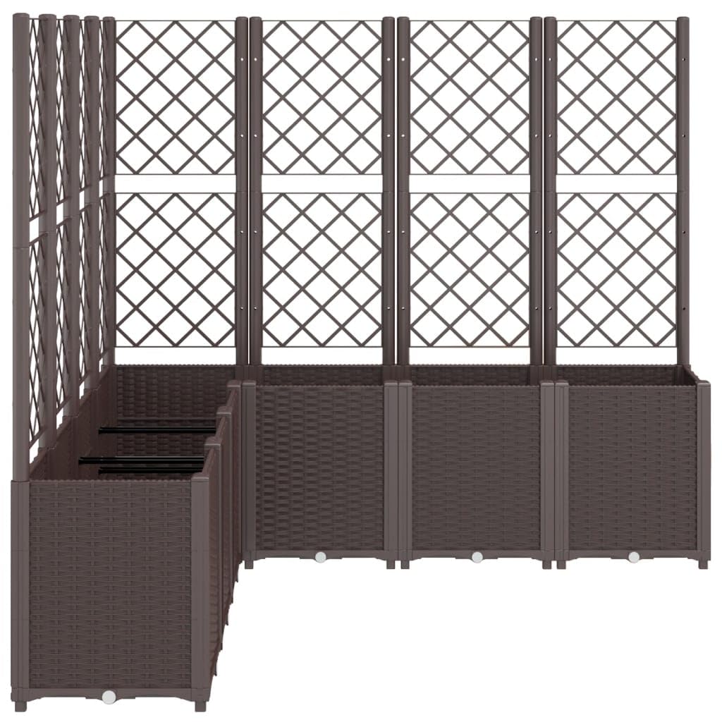 Yamxder Modular Garden Planter with Trellis 63 x 63 x 55 in Brown UV-Stable Polypropylene Raised Bed for Climbing Plants Modern Outdoor Box for Patio Balcony Terrace
